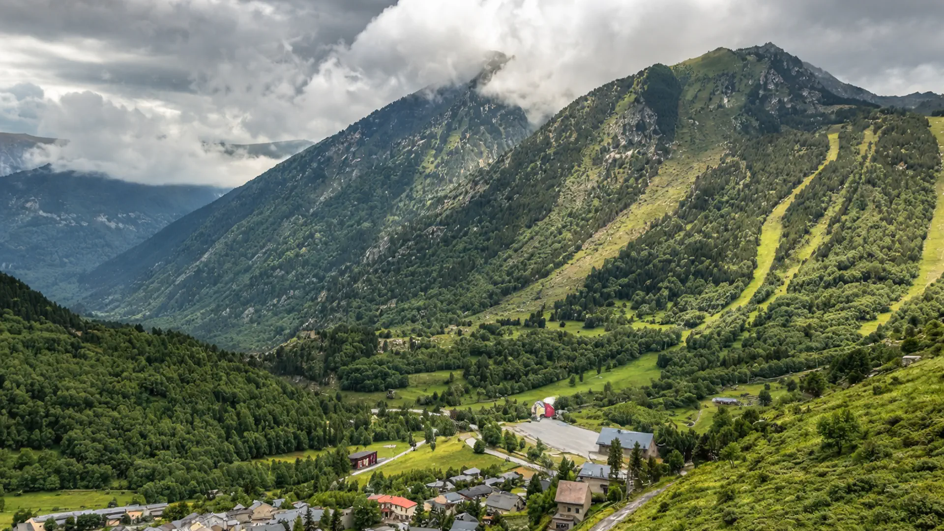 Pyrenees valley landscape seen during a 2-day private Andorra tour from Barcelona