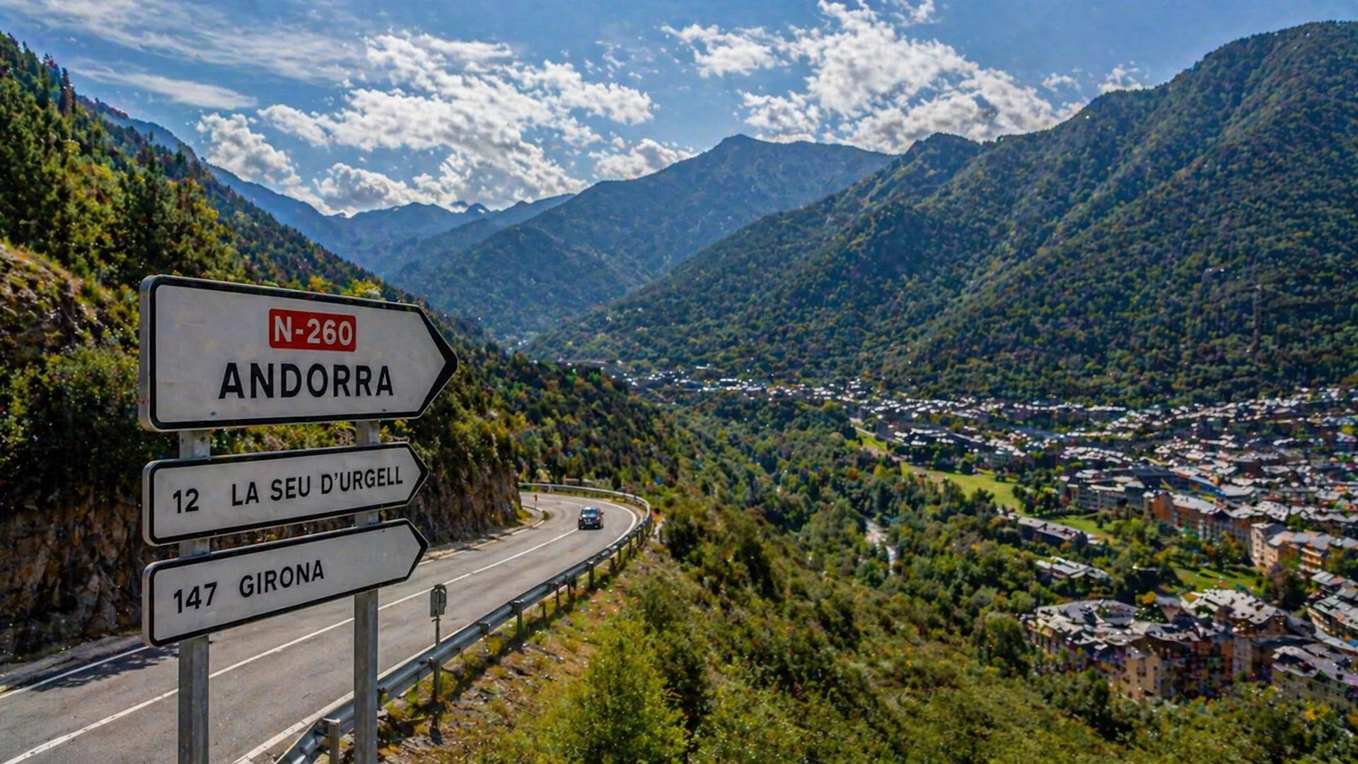 Mountain road in the Pyrenees leading toward Andorra with valley views