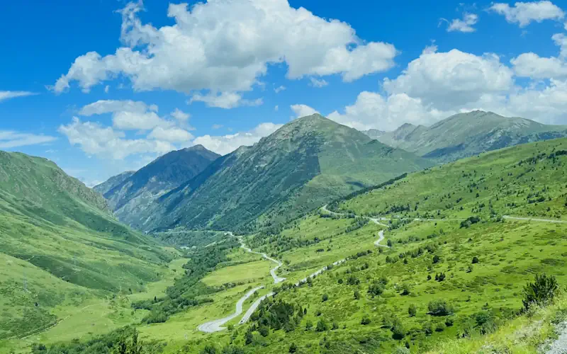 Panoramic Pyrenees mountain landscape seen during a private Andorra day trip from Barcelona