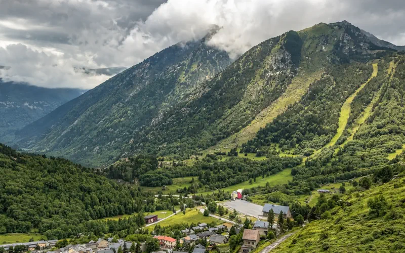 Mountain valley landscape in the Andorran Pyrenees explored during a two day private Andorra tour from Barcelona
