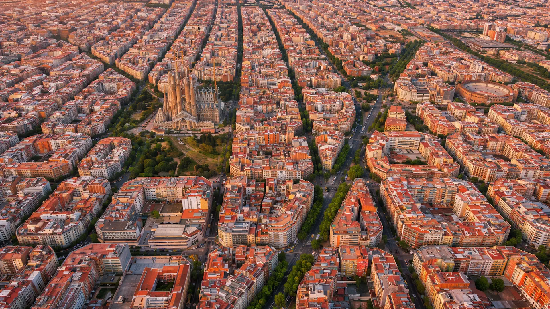 Aerial view of Barcelona city grid during a private city tour with hotel pickup