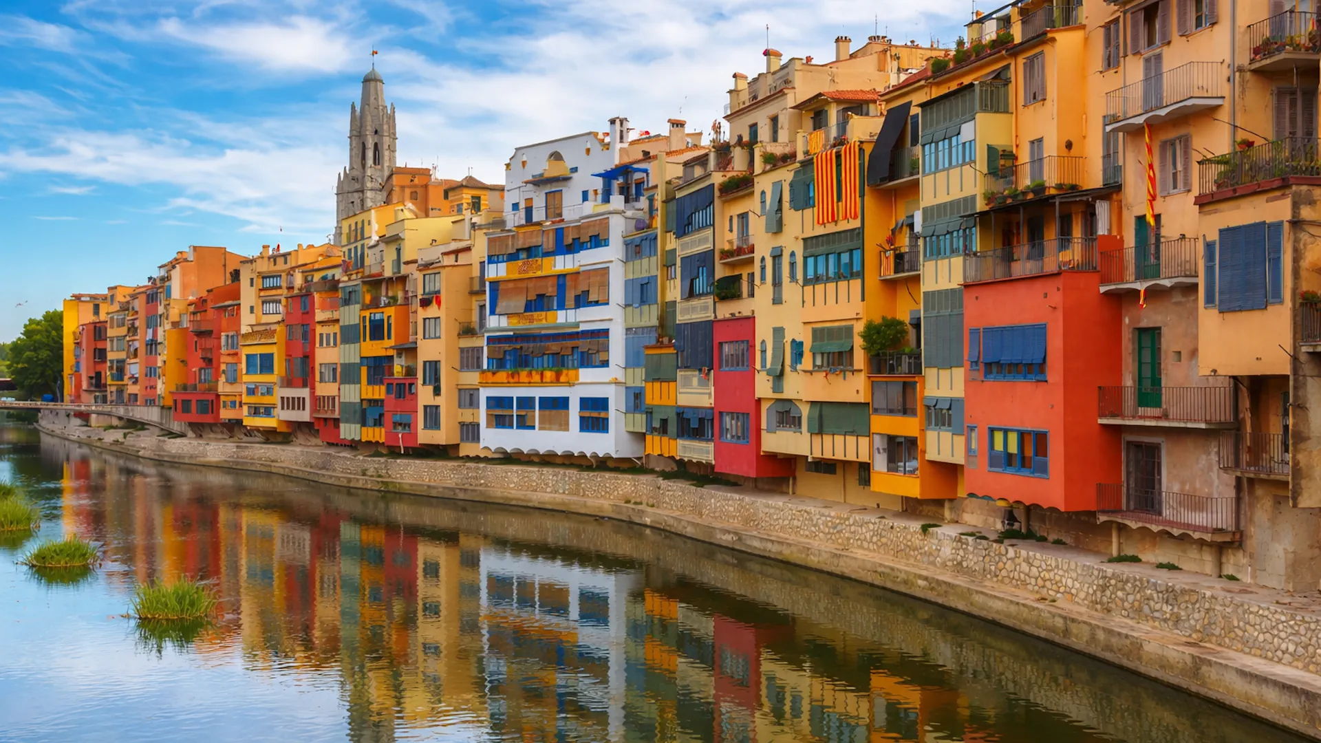Colorful houses along the Onyar River in Girona during a private half day tour from Barcelona