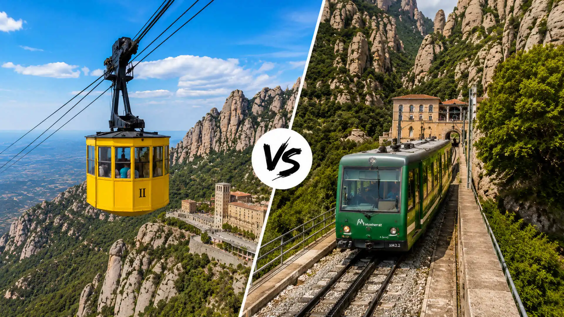 Montserrat cable car and rack railway ascending the mountain