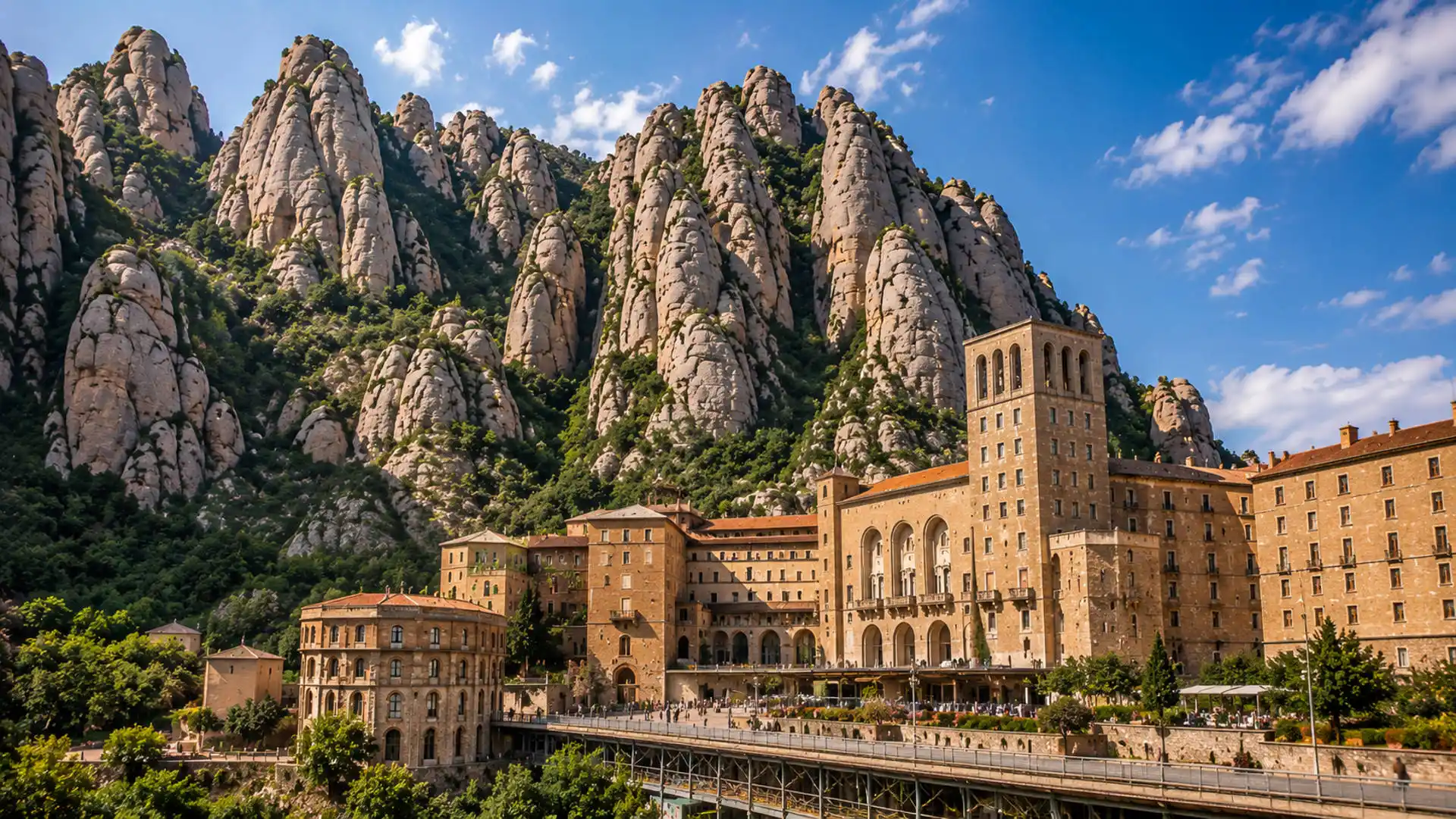 Montserrat monastery beneath the rock formations of the mountain
