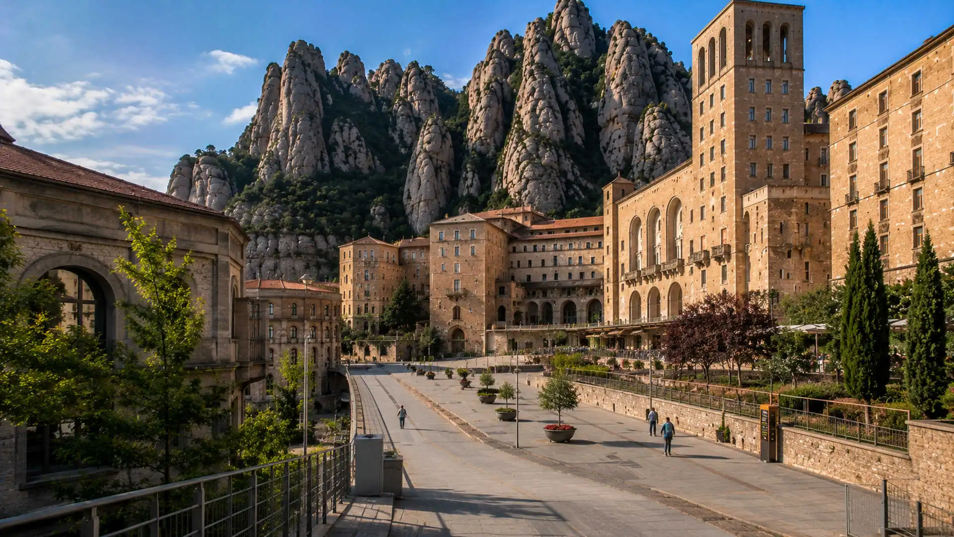 Quiet morning near Montserrat monastery before larger crowds arrive